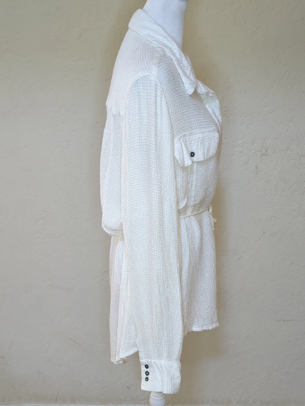 Free People One of the Guys Waffle-Knit Long Sleeve Button Down Shirt Large